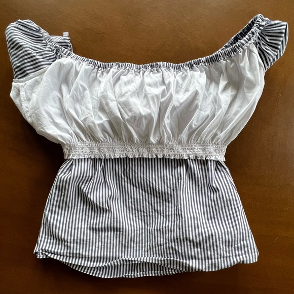 ☎️ Zara Basic Ruffle Sleeve Boat Neck Stripe Crop Top Tank - Picture 4 of 5